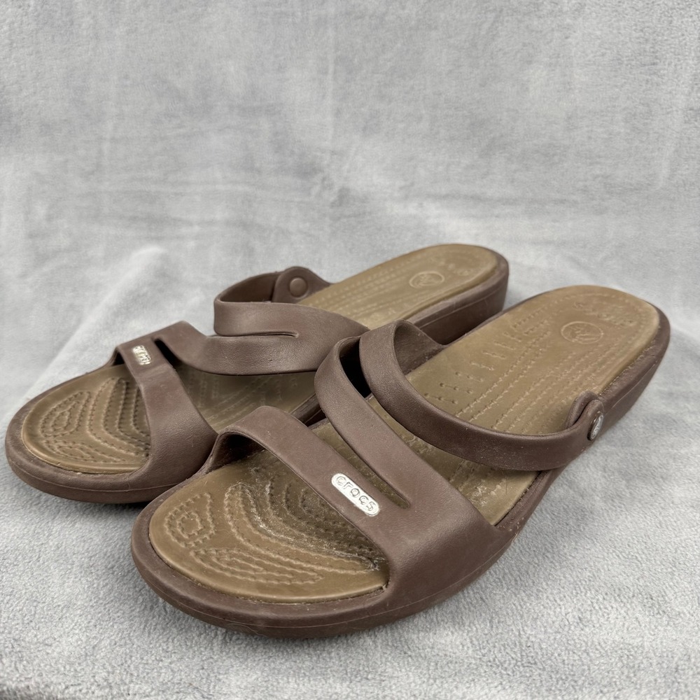 Crocs Women's W11 Brown Two Strap Slide Sandals Comfort Casual